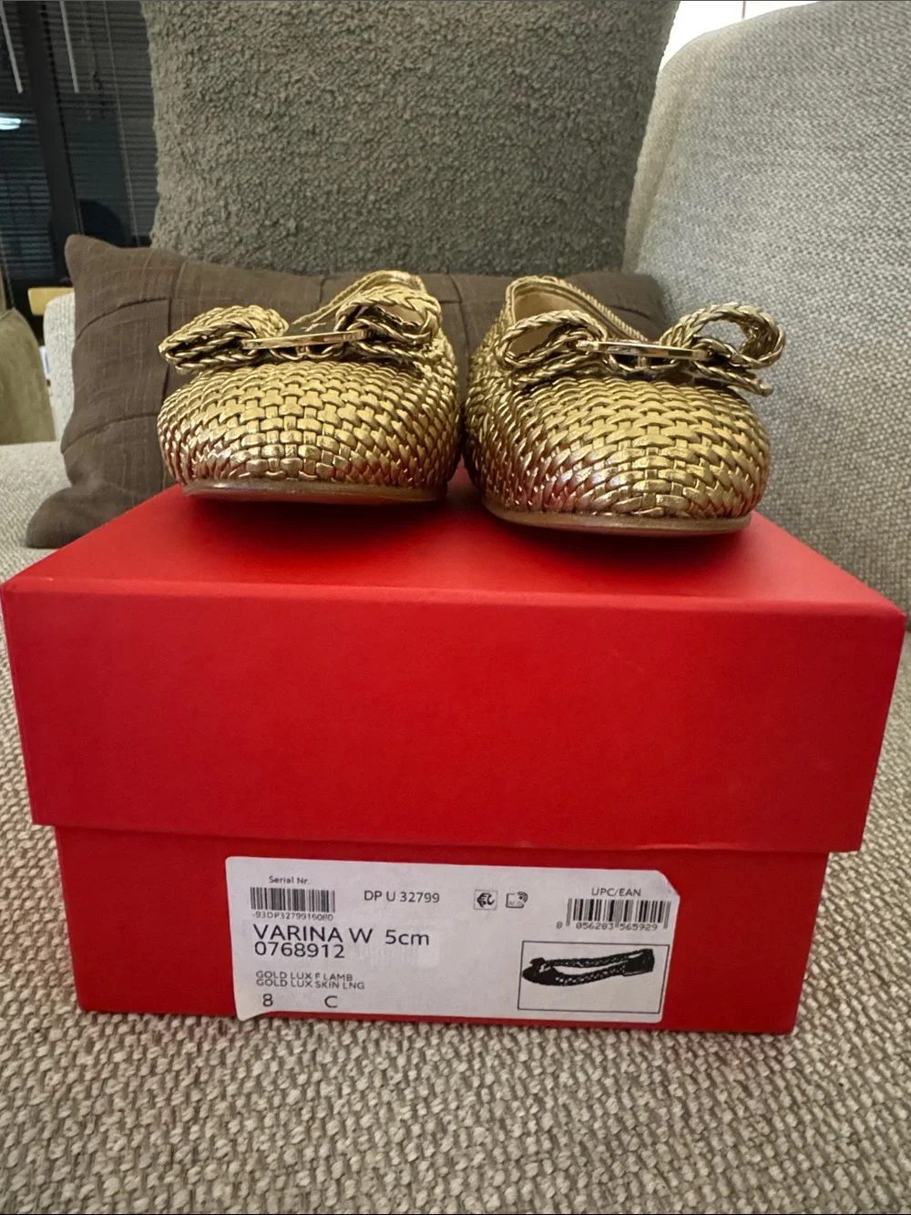 Brand New Salvatore Ferragamo Gold Woven Varina Bow Ballet Flats